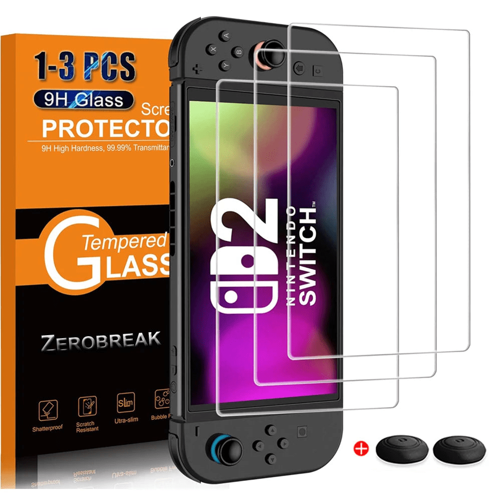 Nintendo Switch 2 Tempered Glass Screen Protector with Joystick Cap | Full Coverage Protection