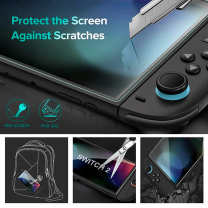 Nintendo Switch 2 Tempered Glass Screen Protector with Joystick Cap | Full Coverage Protection