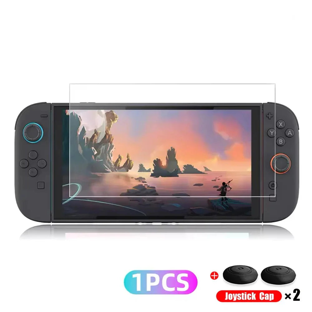 Nintendo Switch 2 Tempered Glass Screen Protector with Joystick Cap | Full Coverage Protection