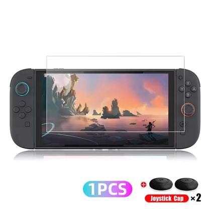 Nintendo Switch 2 Tempered Glass Screen Protector with Joystick Cap | Full Coverage Protection