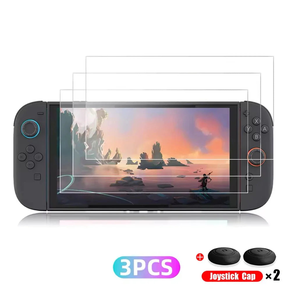 Nintendo Switch 2 Tempered Glass Screen Protector with Joystick Cap | Full Coverage Protection