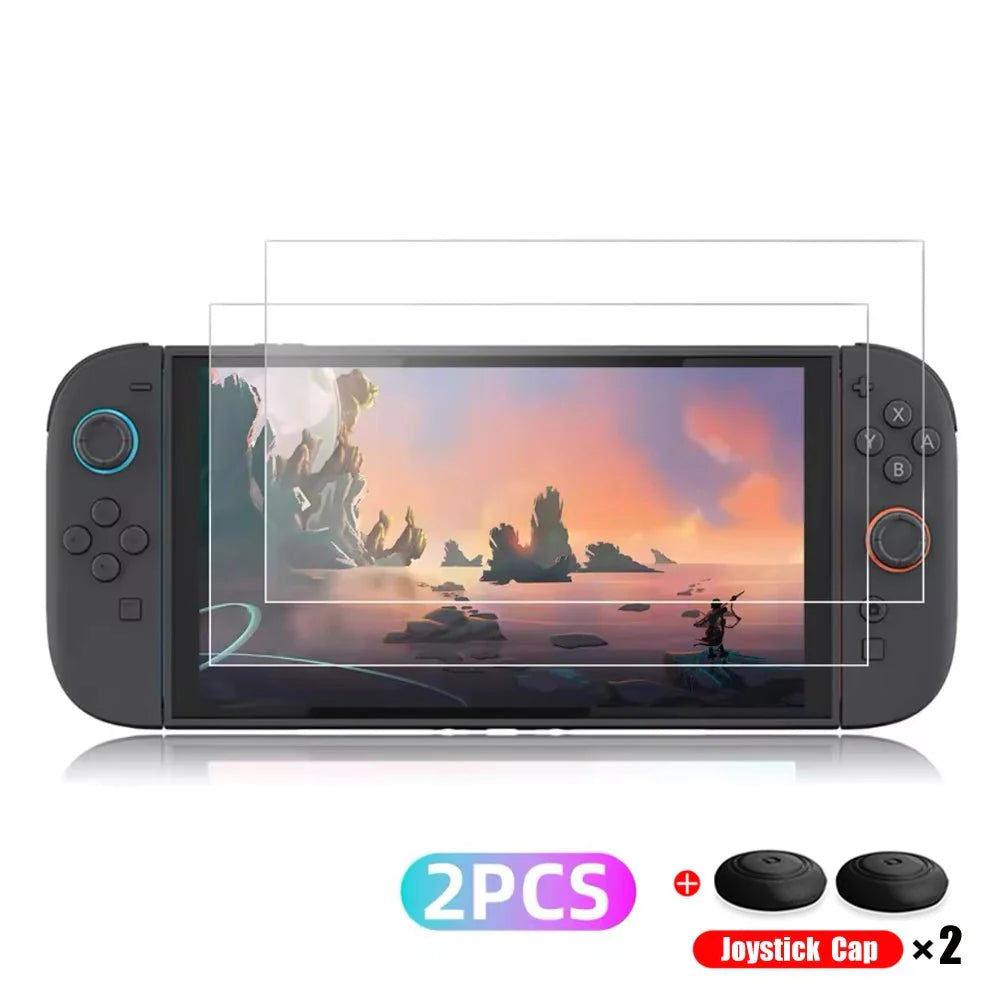 Nintendo Switch 2 Tempered Glass Screen Protector with Joystick Cap | Full Coverage Protection