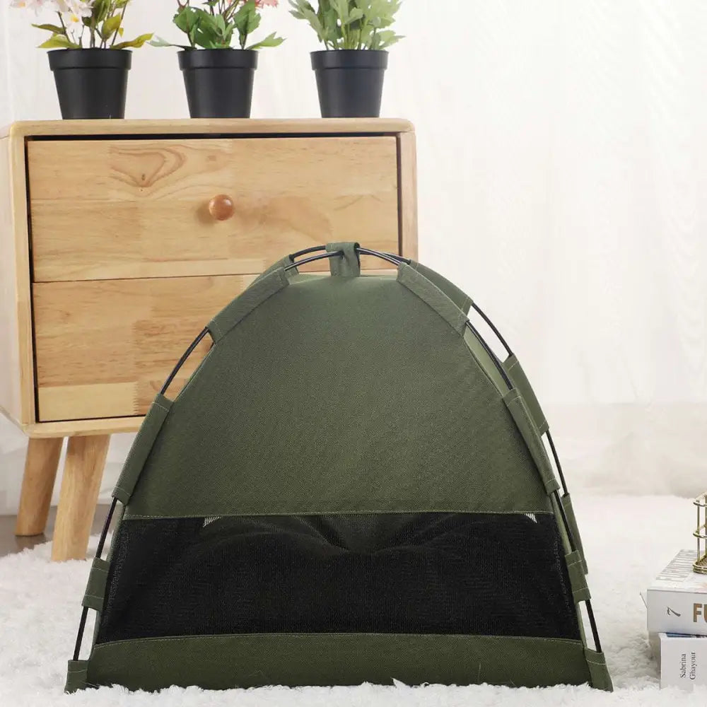Olive Green Zippered Cat Tent