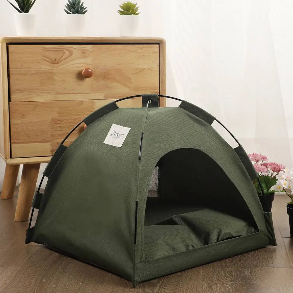 Olive Green Zippered Cat Tent