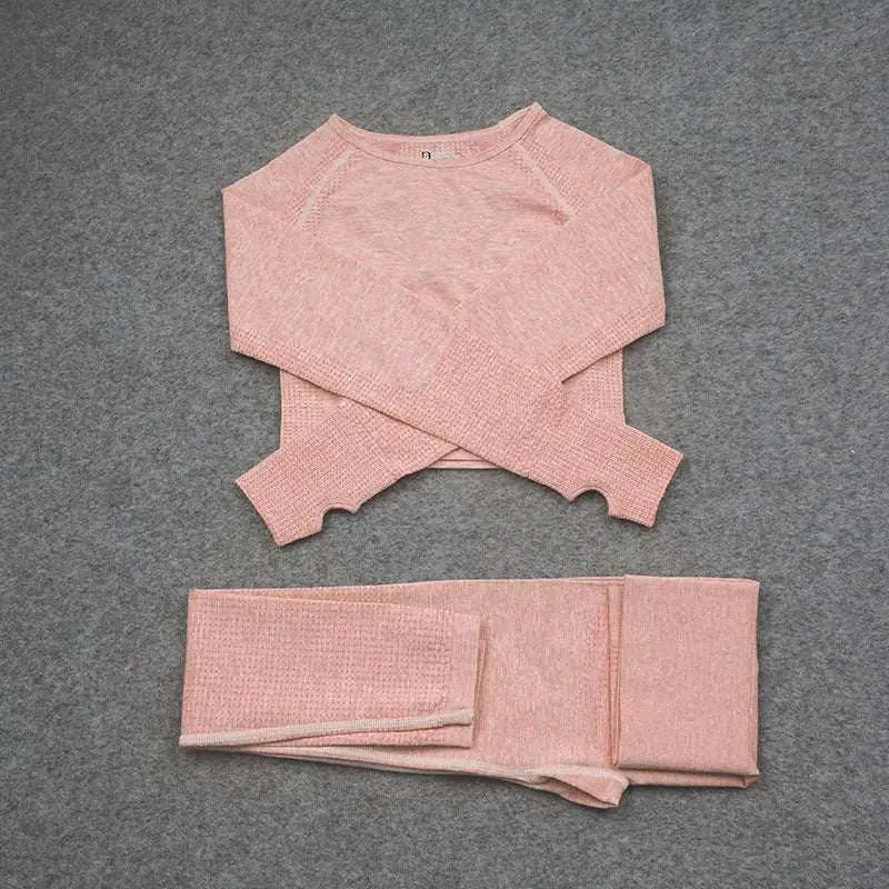 Orange Jacquard Seamless Yoga Two Piece Set