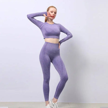 Orange Jacquard Seamless Yoga Two Piece Set