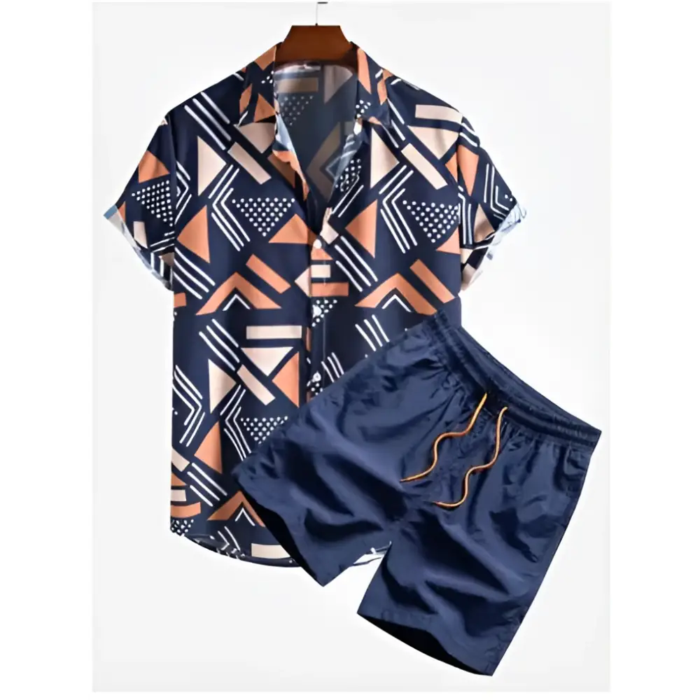 Orange Palm Print Short Sleeve Beach Shirt Suit