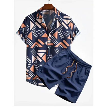 Orange Palm Print Short Sleeve Beach Shirt Suit