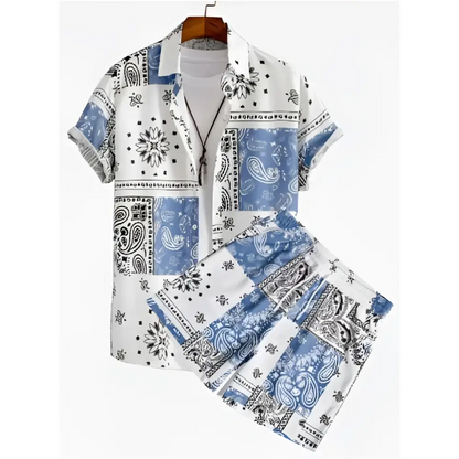Orange Palm Print Short Sleeve Beach Shirt Suit