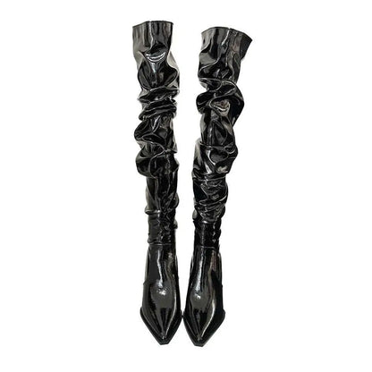 Patent Stiletto Heel Pile Style Thigh High Boots