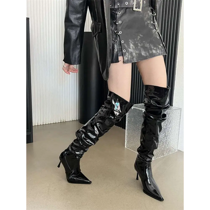 Patent Stiletto Heel Pile Style Thigh High Boots