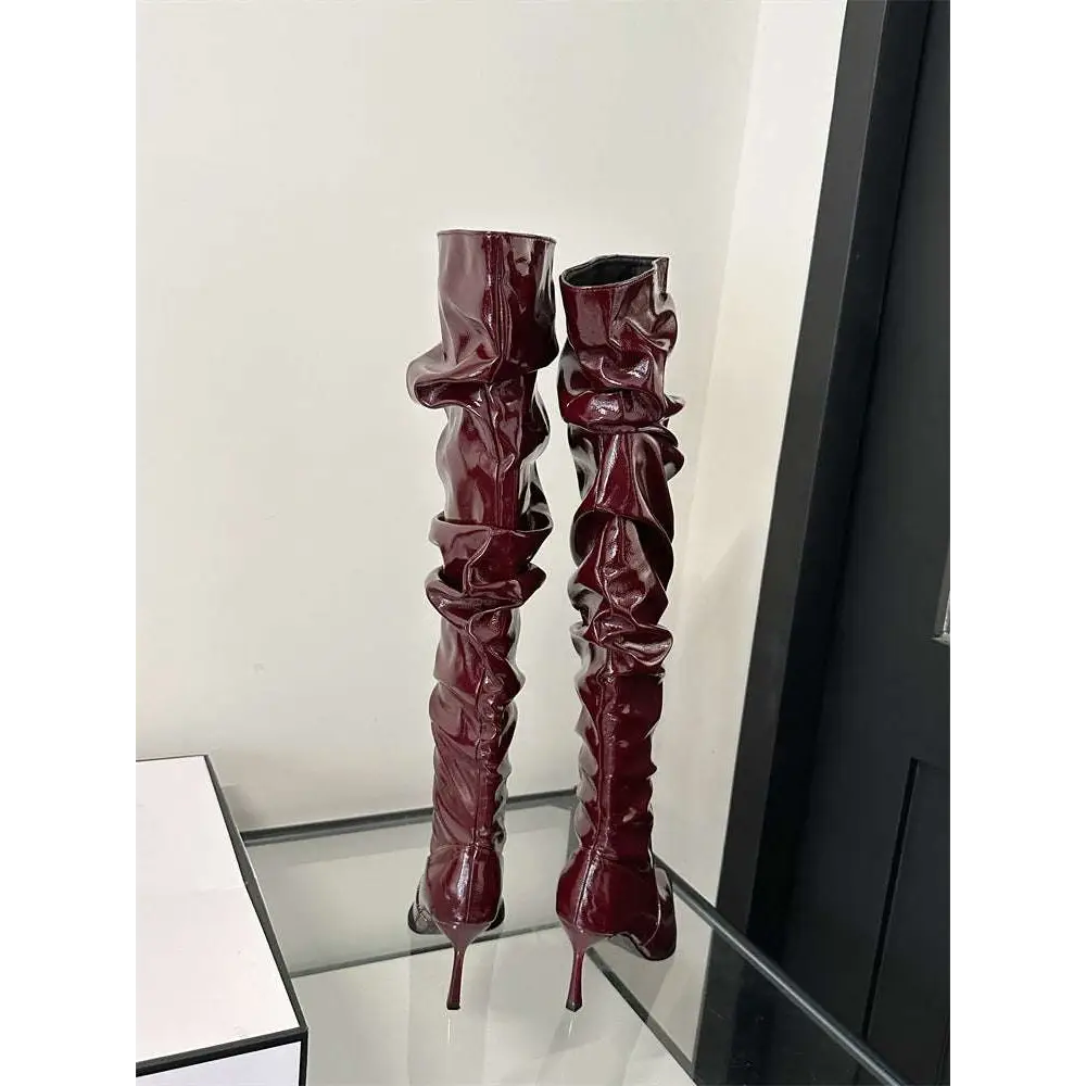 Patent Stiletto Heel Pile Style Thigh High Boots
