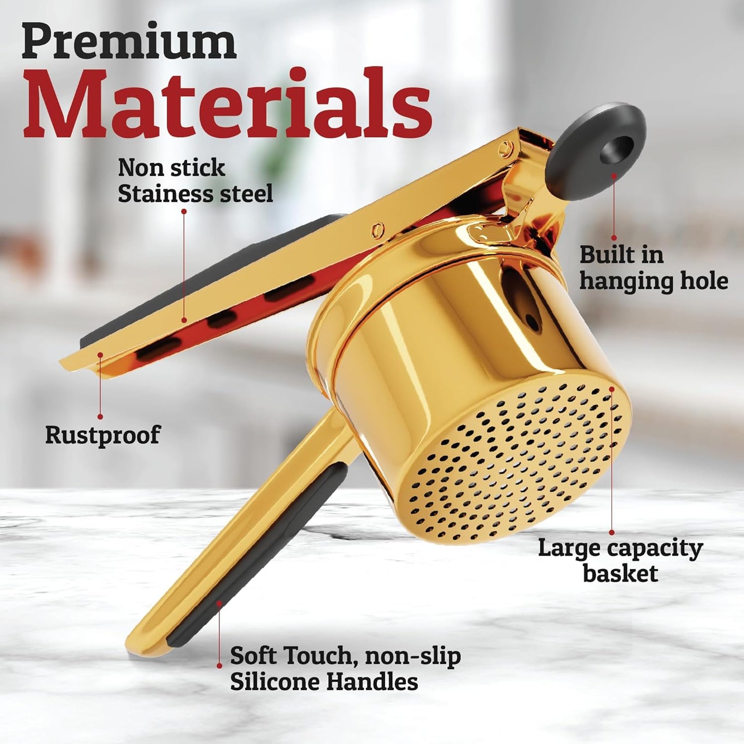 Heavy Duty Stainless Steel Potato Masher 15oz Large Capacity Kitchen Tool