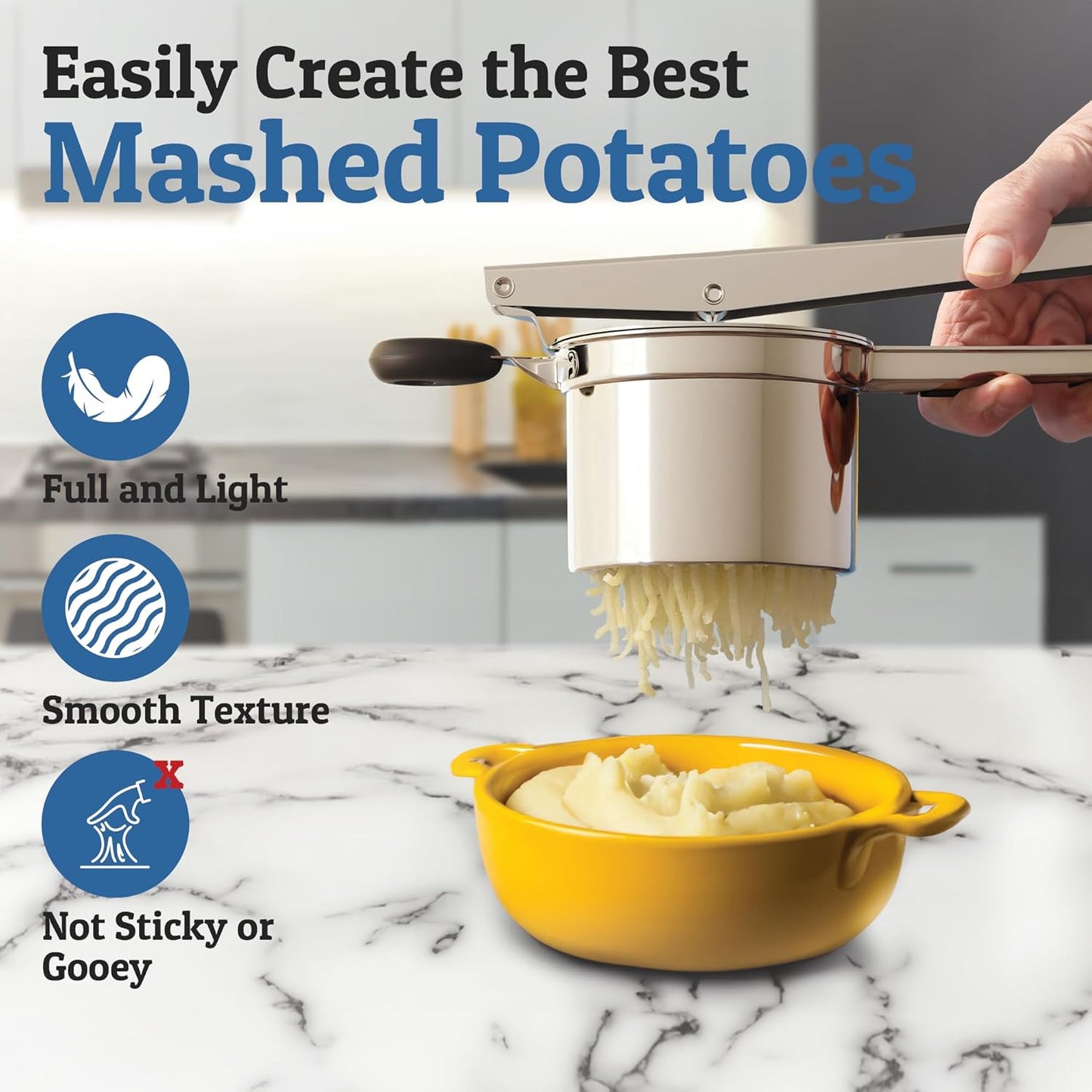 Heavy Duty Stainless Steel Potato Masher 15oz Large Capacity Kitchen Tool