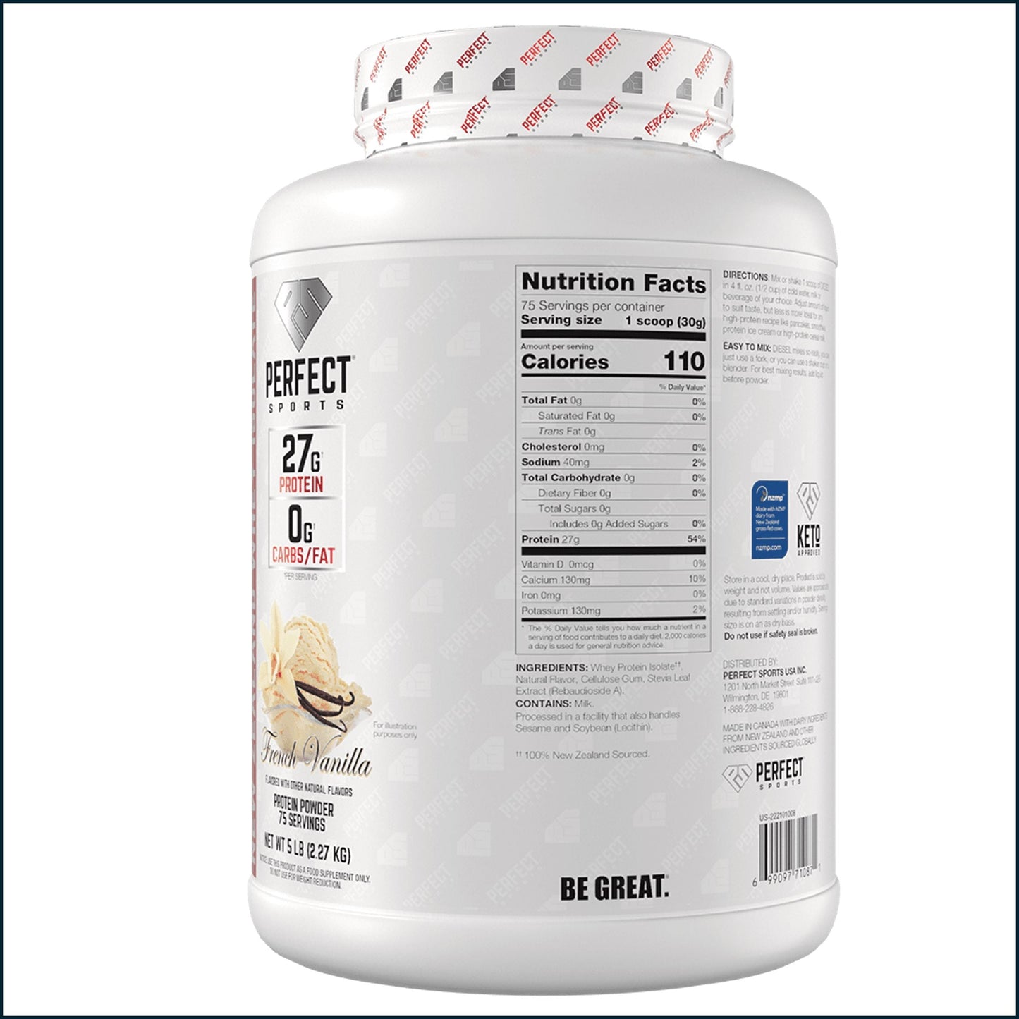 Perfect Sports Diesel 100% New Zealand Whey Protein Isolate Powder, 5lbs