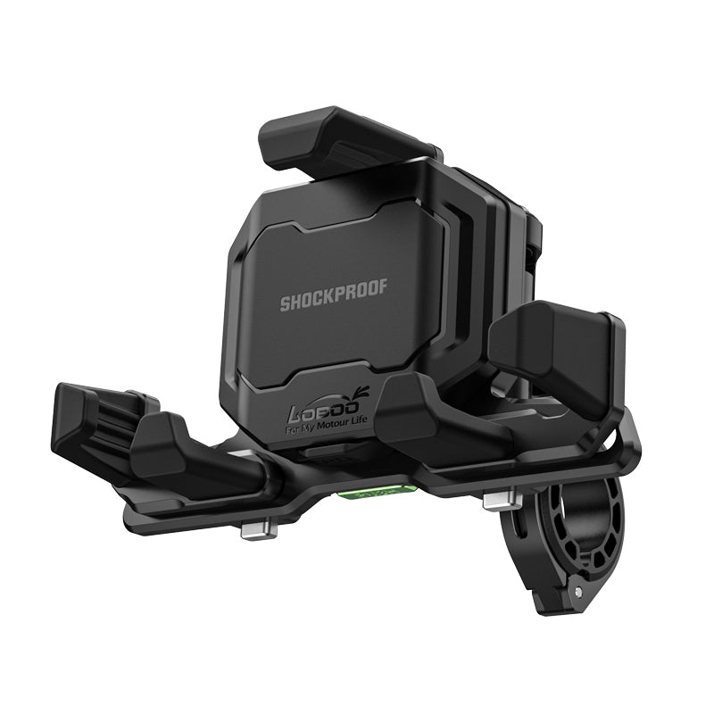 LOBOO PH06 Motorcycle Phone Holder – Adjustable Anti-Vibration Mount with Wireless & Wired Fast Charging, 360° Rotation