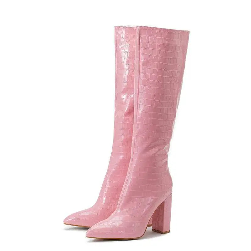 Pink Croc Knee High Boots Plus Size
