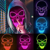 Pink Neon Halloween Skeleton Mask LED Glow