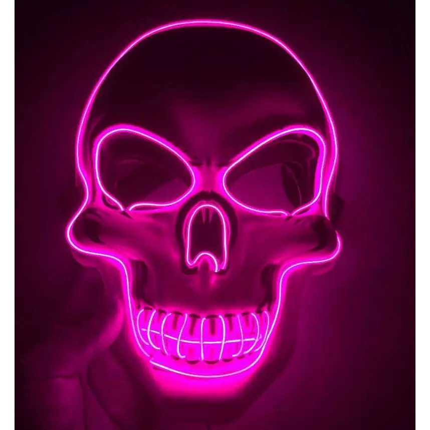 Pink Neon Halloween Skeleton Mask LED Glow