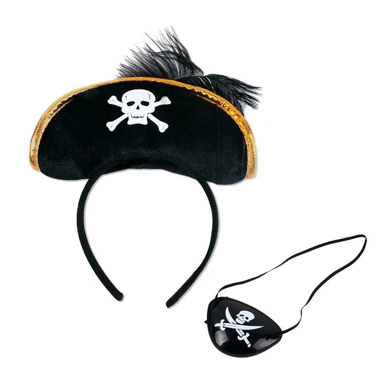 Pirate Skull Hat and Eye Patch Set | Kids Halloween Captain Costume Accessory