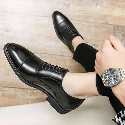 Plus Size Casual Leather Shoes Brown Cap Toe Oxford