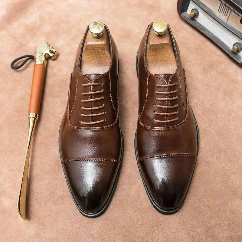 Plus Size Casual Leather Shoes Brown Cap Toe Oxford
