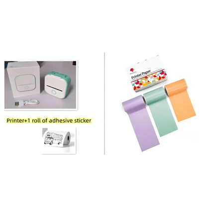 Mini impresora portátil de etiquetas con rollos de papel adhesivo