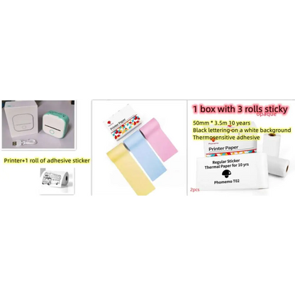 Mini impresora portátil de etiquetas con rollos de papel adhesivo