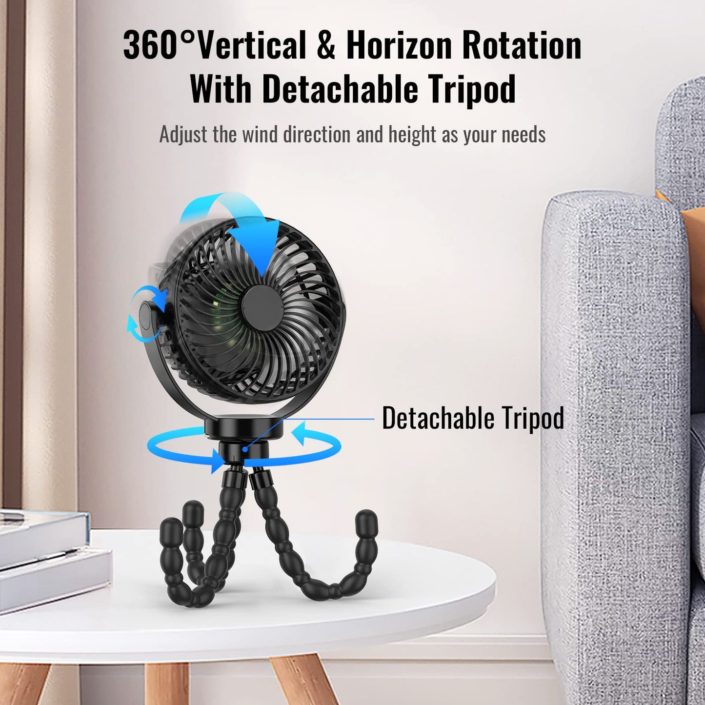 Portable Fan | Battery Operated Hand Held Fan with 8000mAh Battery | 4-Speed Settings for Ultimate Comfort