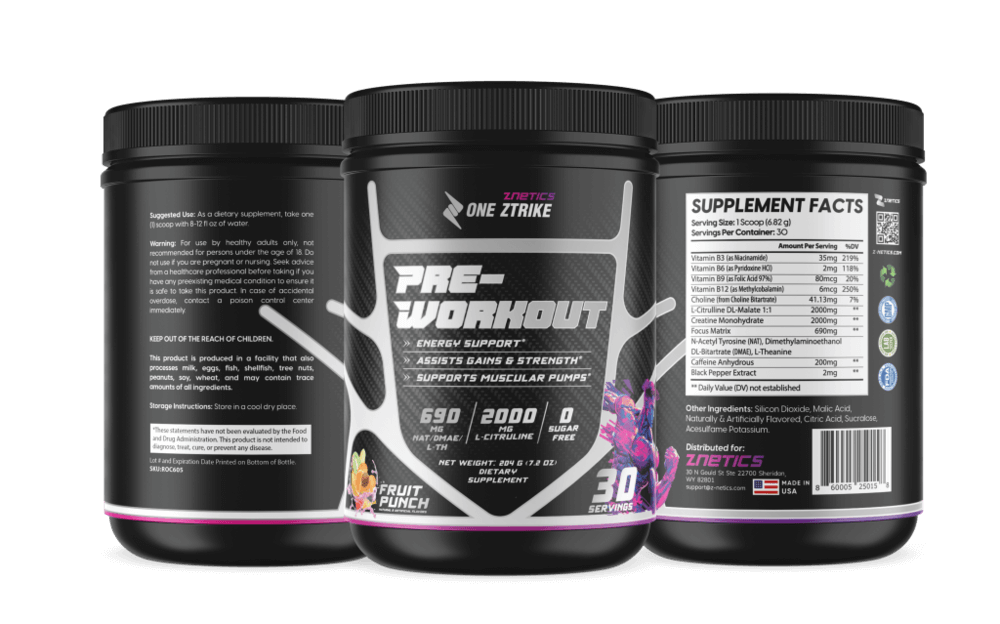 Pre-Workout Fruit Punch | Creatine, Nitric Oxide & Amino Acids | ONE ZTRIKE by ZNETICS