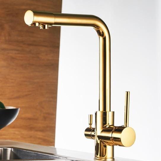 Erwin 360º Swivel Spout Dual-Handle Single-Hole Kitchen Sink Faucet With Filter