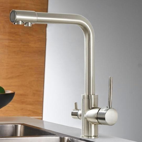 Erwin 360º Swivel Spout Dual-Handle Single-Hole Kitchen Sink Faucet With Filter