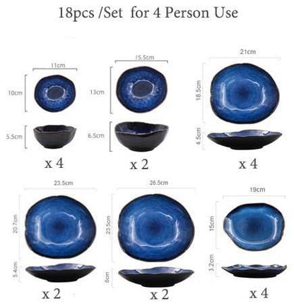 Blue European Porcelain Dinnerware Set (Plates and Bowls)