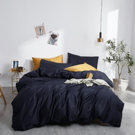 Navy Grace Silk Duvet Cover Set (Premium Egyptian Cotton) 600TC