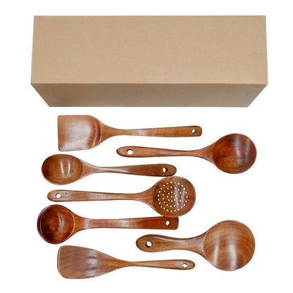 Modern Thailand Natural Teak Wood Utensils Set of 7