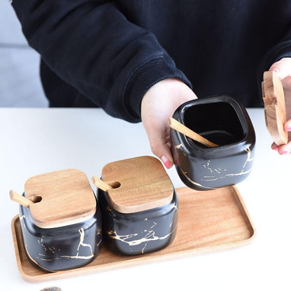 Maci 8-Piece Spice Ceramic Jar With Wooden Lid