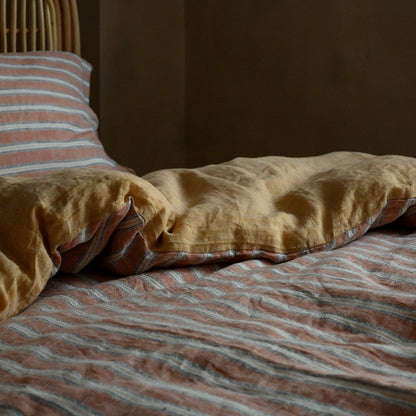 PeachPuff Vertical Stripes 100% Linen Duvet Cover Set