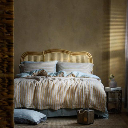PeachPuff Vertical Stripes 100% Linen Duvet Cover Set
