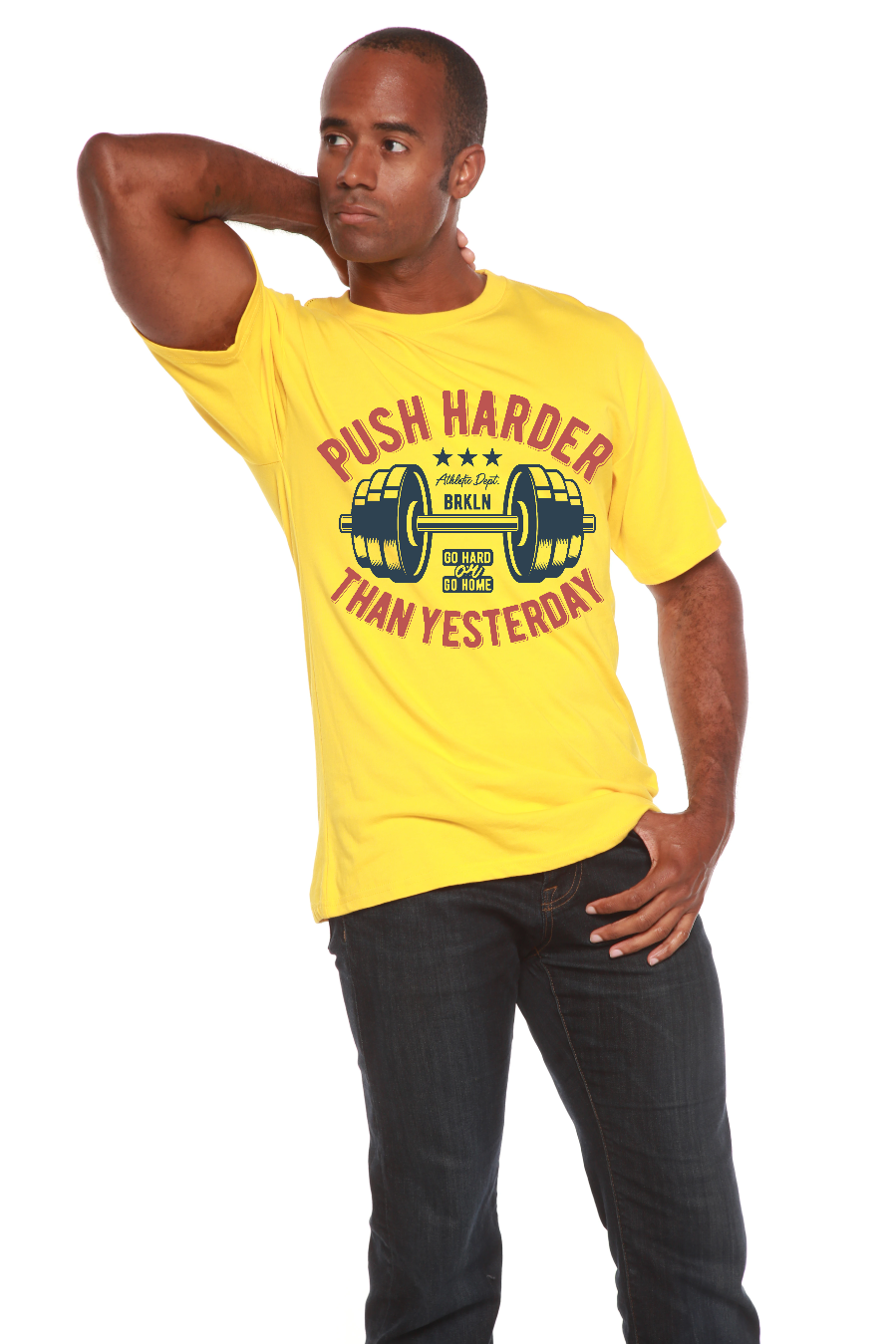 T-shirt à manches courtes et motif en viscose de bambou/coton biologique Push Harder pour hommes