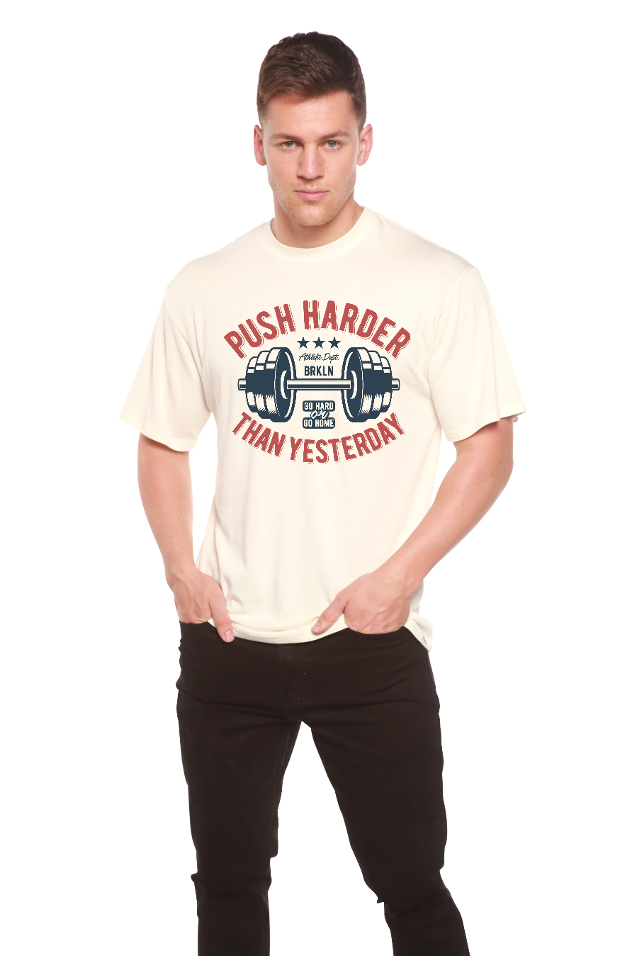 T-shirt à manches courtes et motif en viscose de bambou/coton biologique Push Harder pour hommes