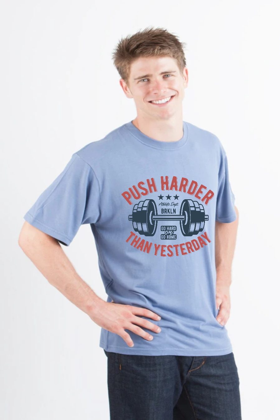 T-shirt à manches courtes et motif en viscose de bambou/coton biologique Push Harder pour hommes