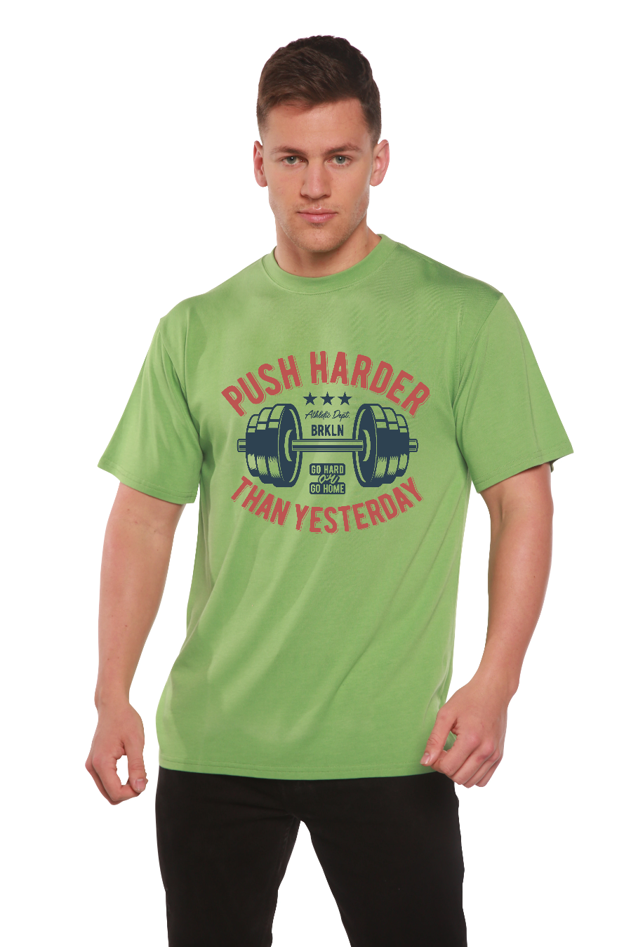 T-shirt à manches courtes et motif en viscose de bambou/coton biologique Push Harder pour hommes