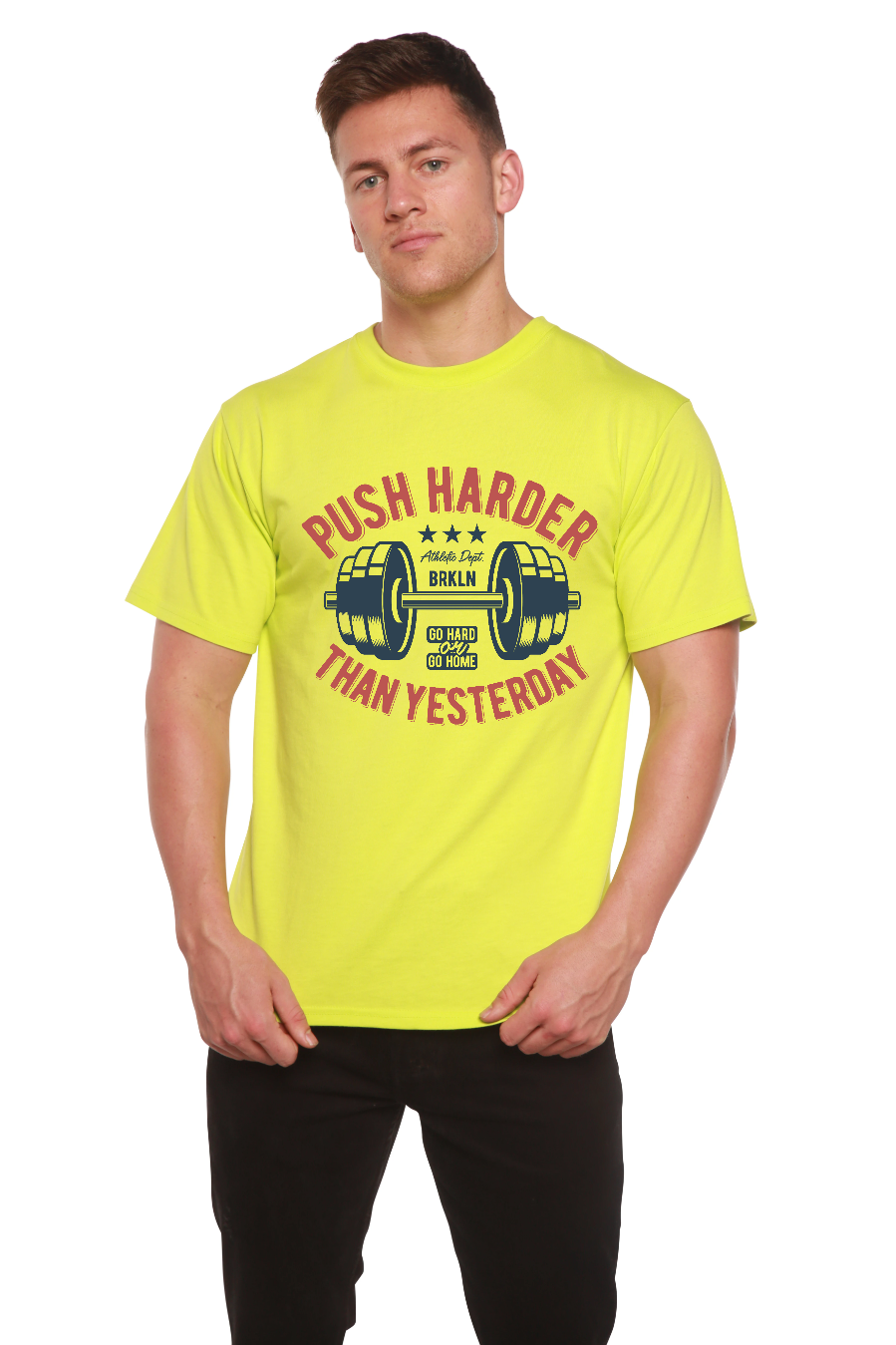 T-shirt à manches courtes et motif en viscose de bambou/coton biologique Push Harder pour hommes