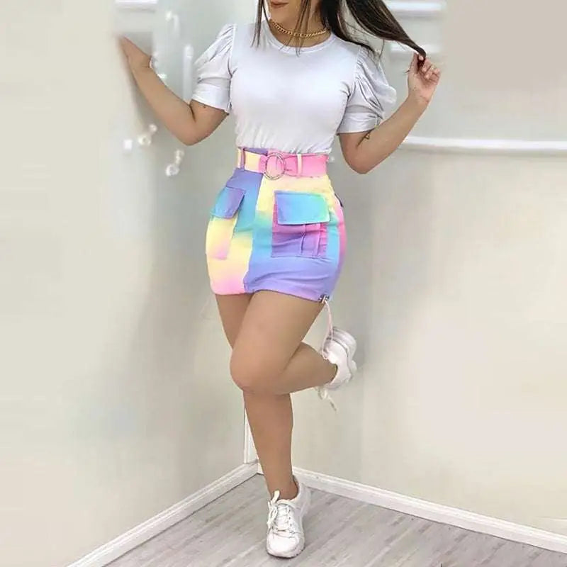 Rainbow Multi Pocket Women's Clothing Suits Skirt