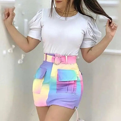 Rainbow Multi Pocket Women's Clothing Suits Skirt
