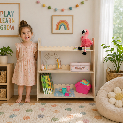 RAY Scalloped Toy Shelf – Kids Wooden Toy Shelf | Bush Acres