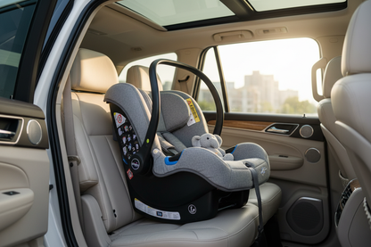 Rear-facing seat in car interior