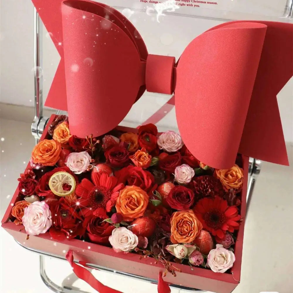 Red Bow Knot Handheld Flower Box with Clear Window