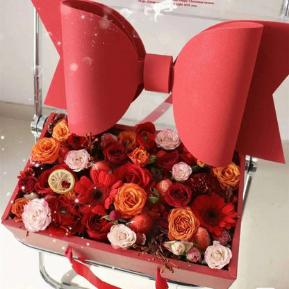 Red Bow Knot Handheld Flower Box with Clear Window