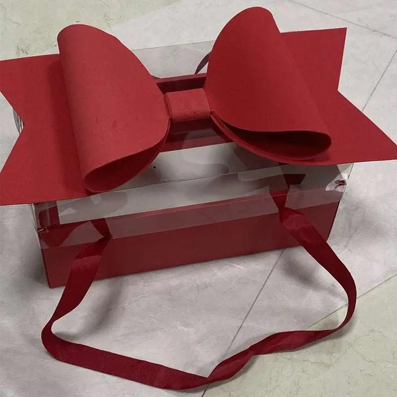 Red Bow Knot Handheld Flower Box with Clear Window